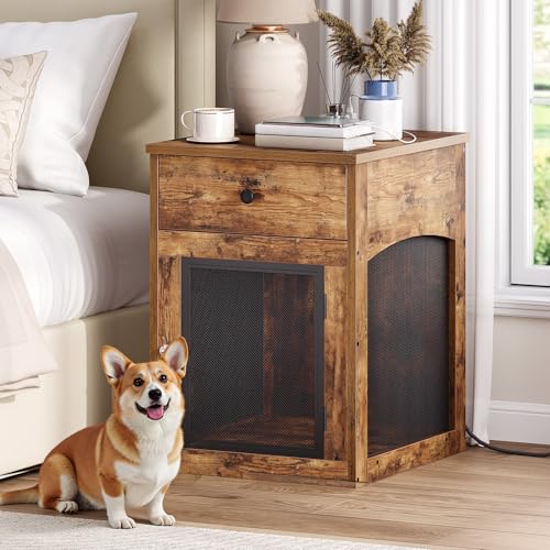 Wooden Dog Crate Furniture with Drawer and Charging Station R445