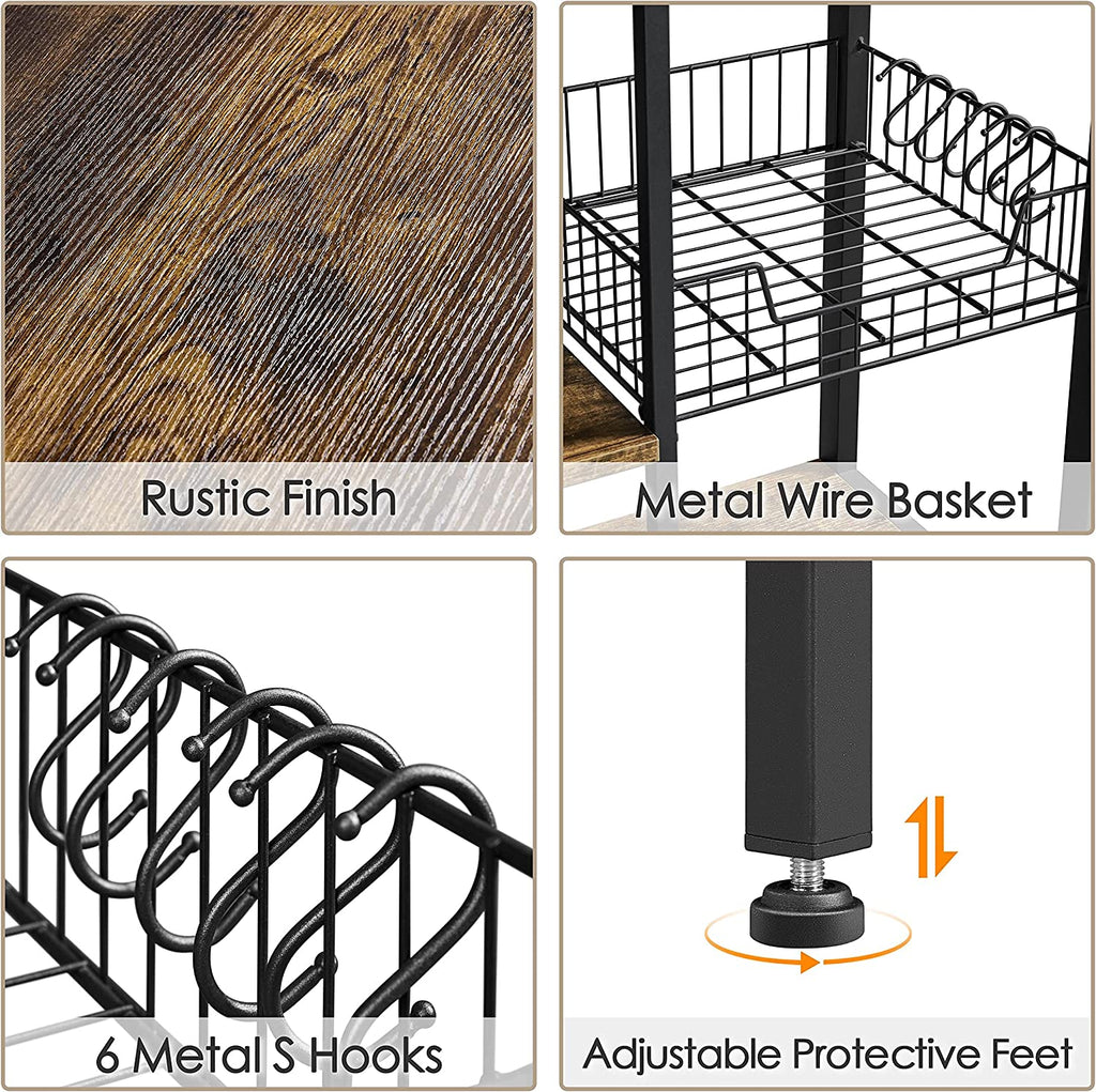 Rustic Brown 5-Tier Bakers Rack with Power Outlet J31143