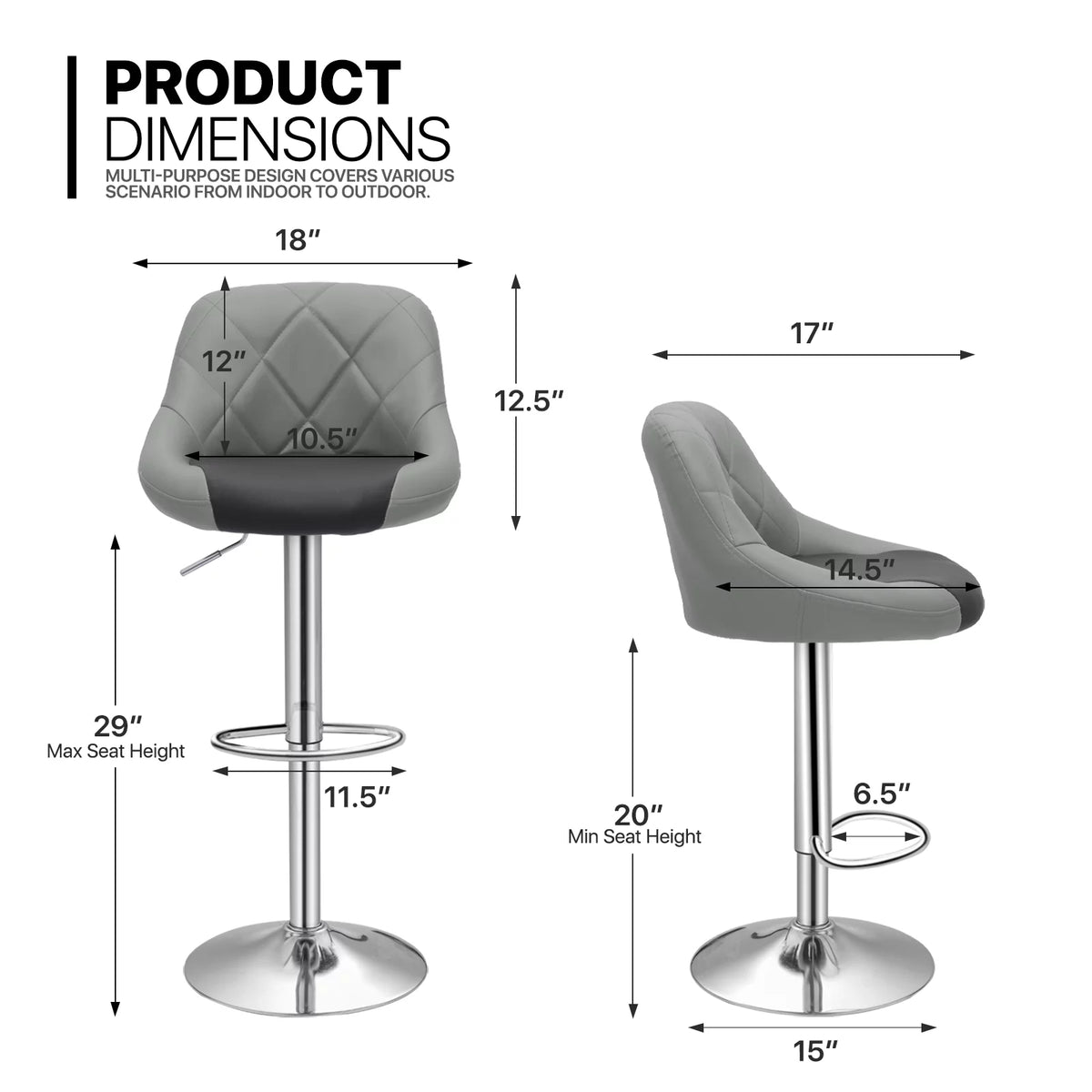 Set of 2 Height Adjustable Faux Leather Bar Stools F644172