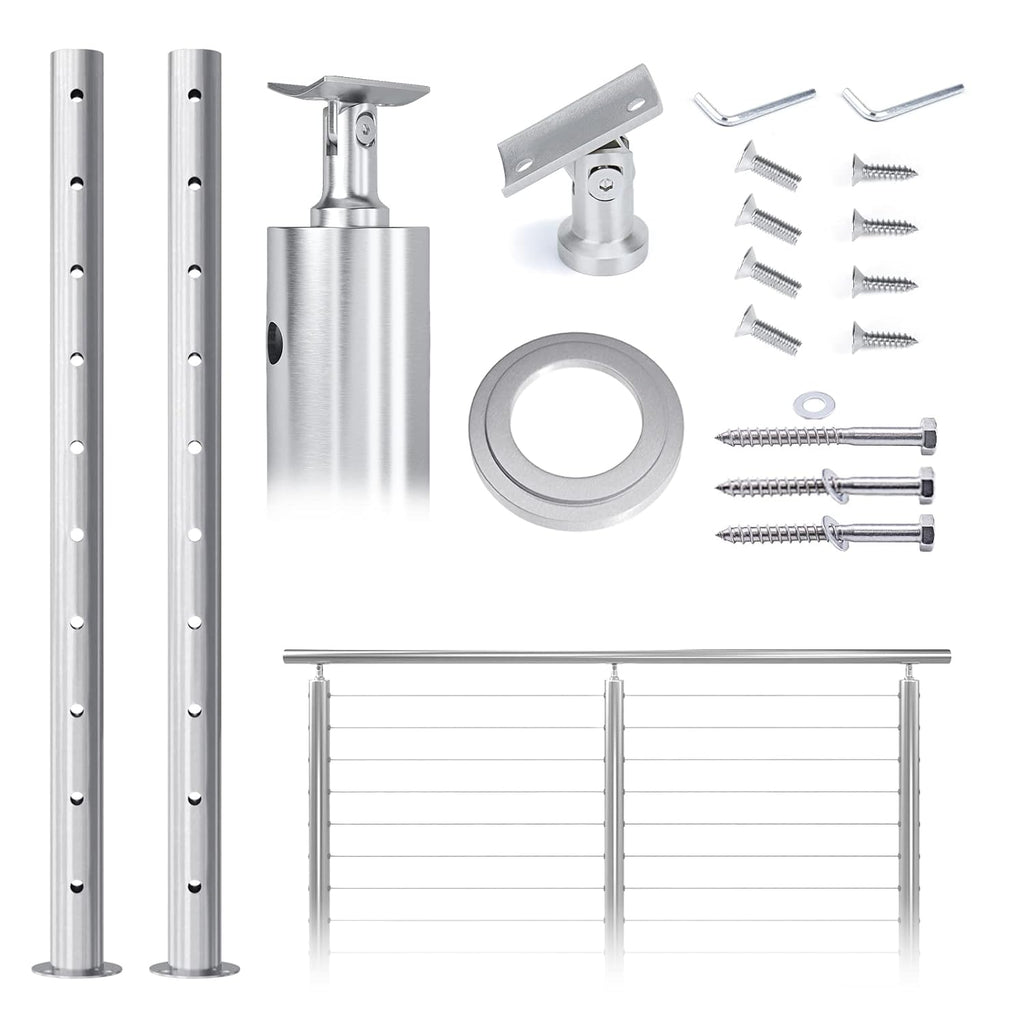 2Pack Stainless Steel Cable Railing Post Round 36x2.36 Surface Mount G2393