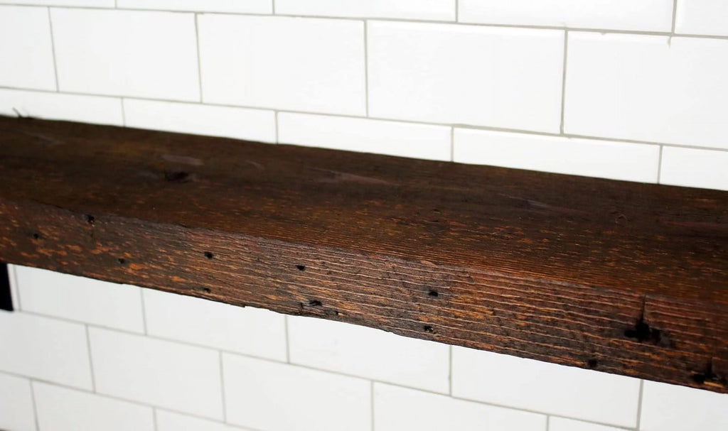 Reclaimed Wood Mantel Shelf with Steel Angle Brackets R132817
