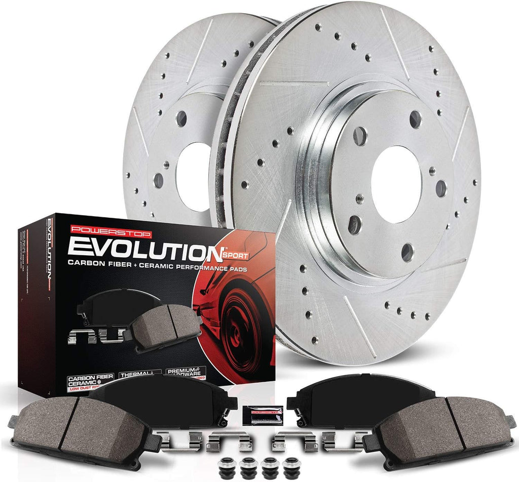 Front Z23 Carbon Fiber Brake Pads with Drilled & Slotted Brake Rotors Kit T2262