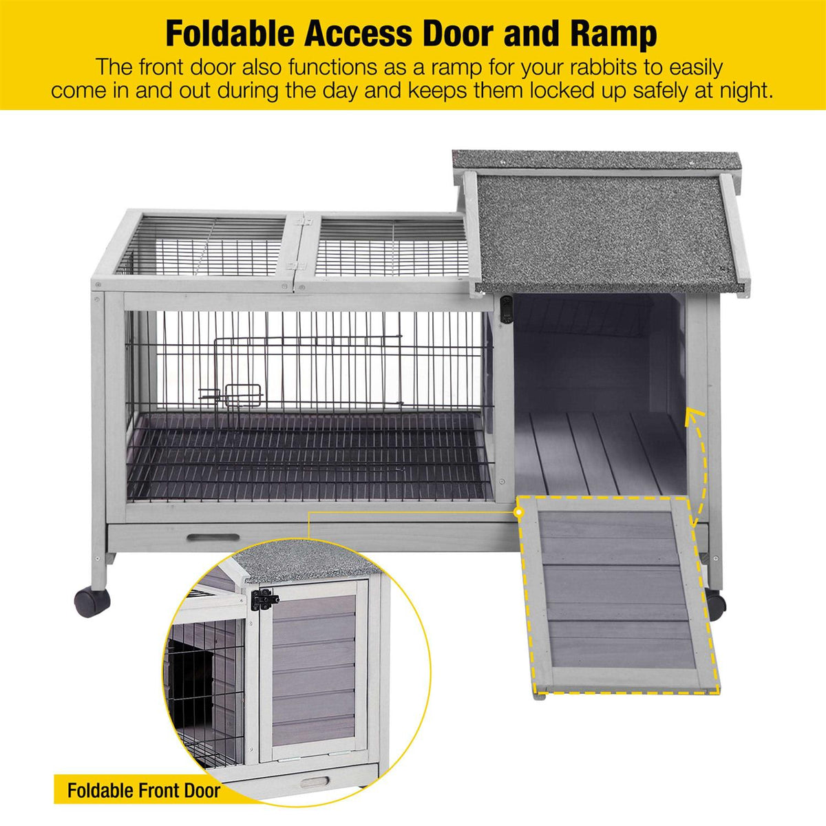 Rabbit Hutch Bunny Cage Guinea Pig House with Wheels G741