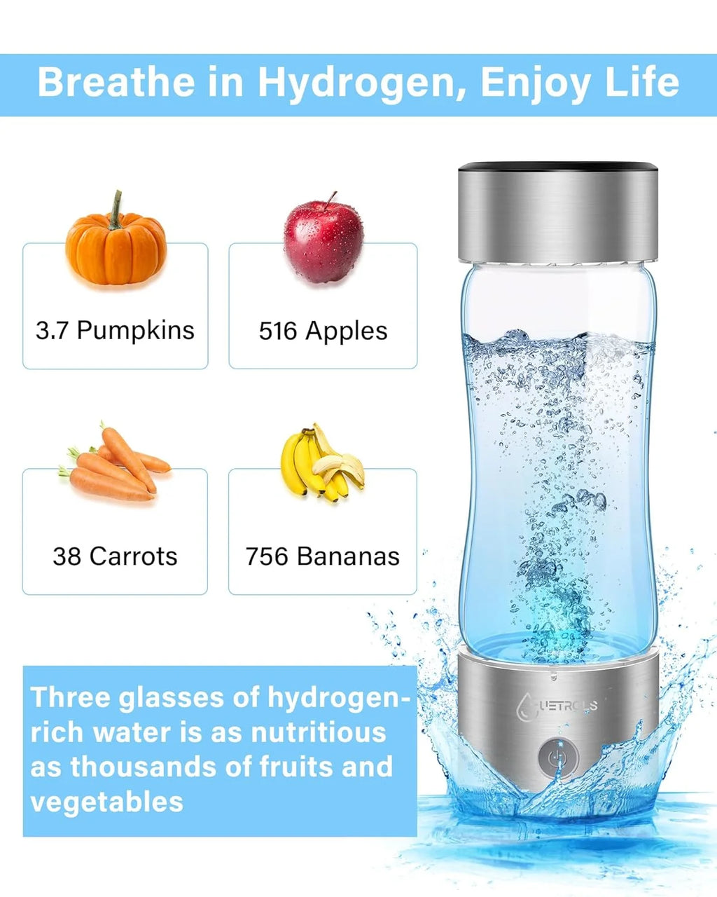 Hydrogen Water Bottle Generator with SPE PEM Technology Water Ionizer D9044