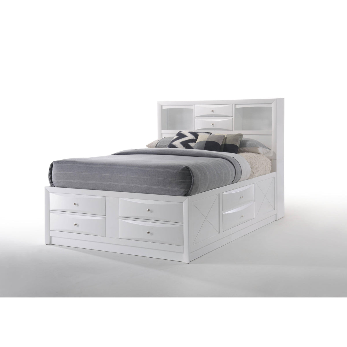 White Eastern King Bed with Storage D351405