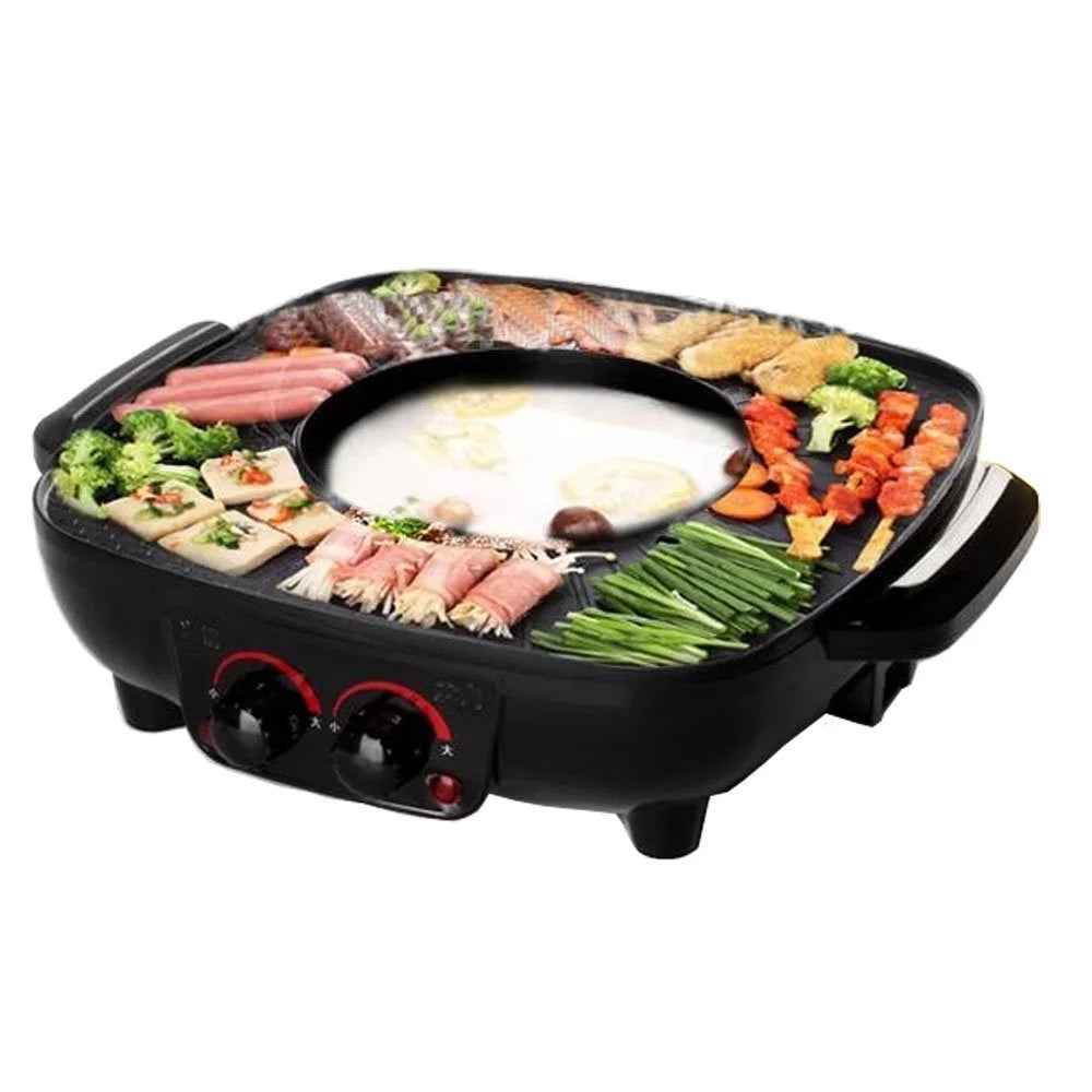 Electric Hot Pot with Square Smokeless BBQ Grill and Electric Baking Tray C41455