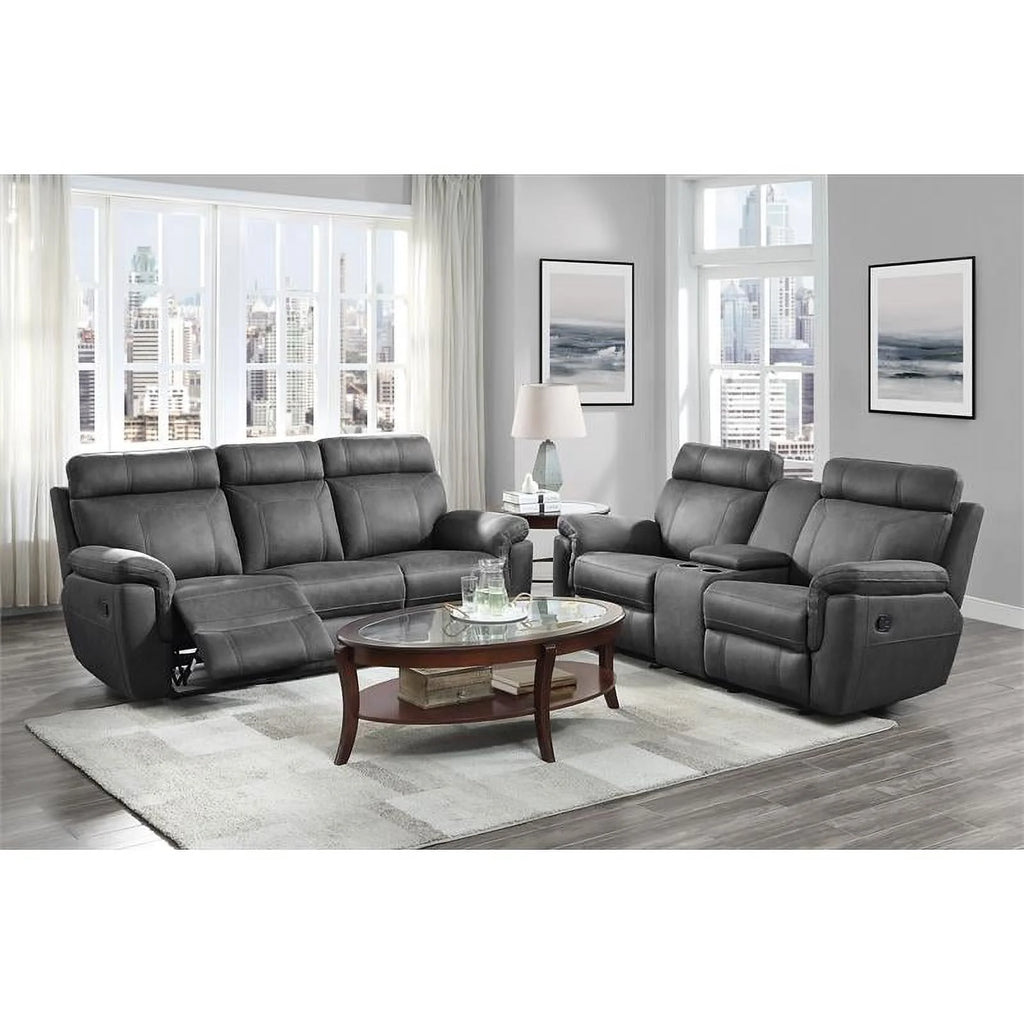 Microfiber Double Reclining Sofa with Cup Holders in Gray W808