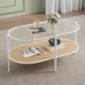 37" Rattan Oval Coffee Table, 2-Tier Storage Shelf Metal Frame B128