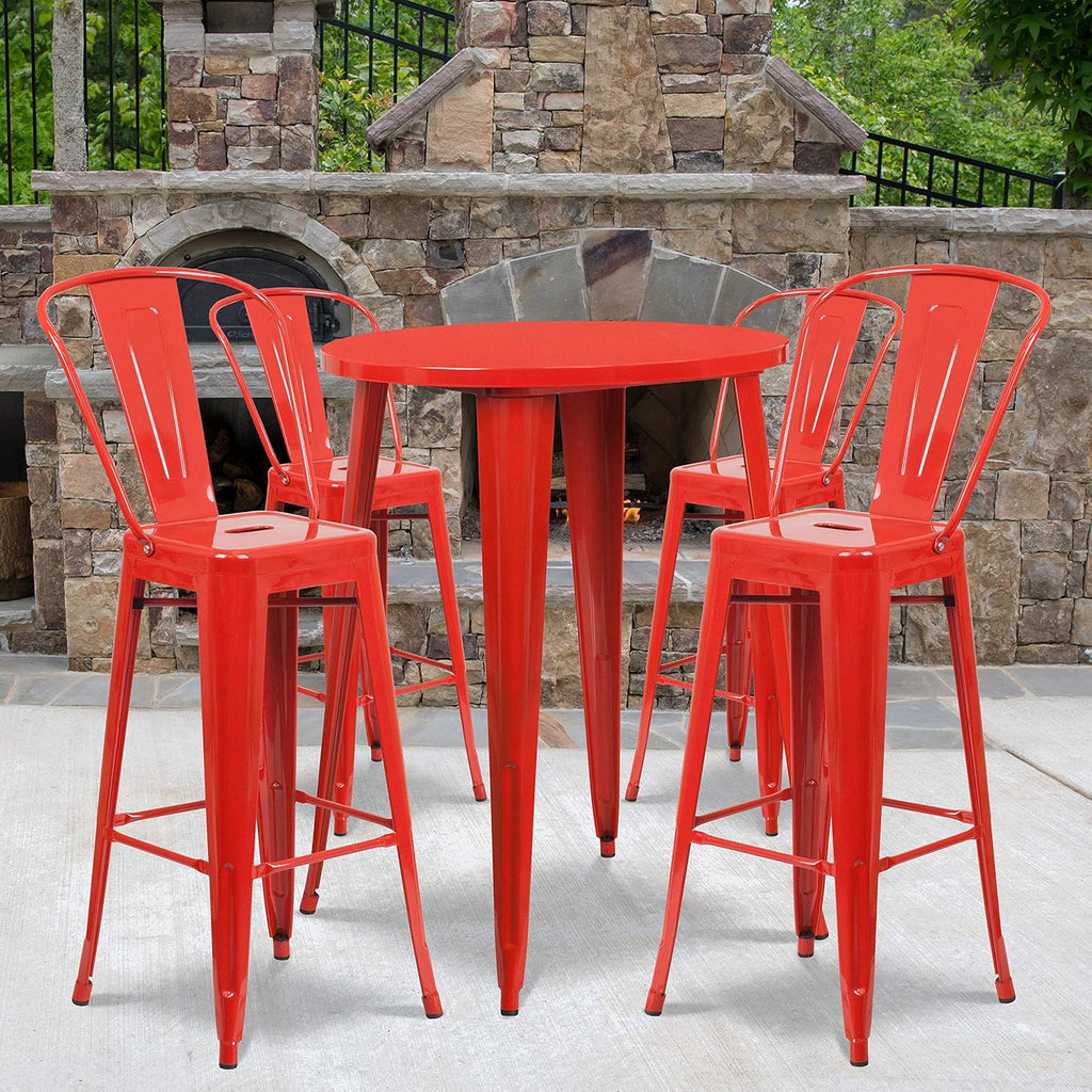 30 Round Silver Metal Bar Table Set with 4 Cafe Stools O615534