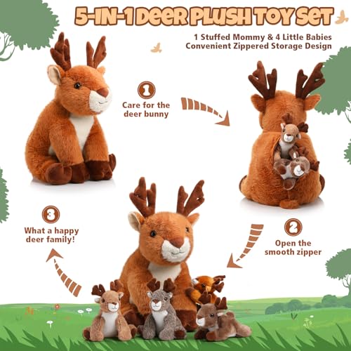 16 Inch Plush Deer Stuffed Animal Set with 4 Little Plush Z628938
