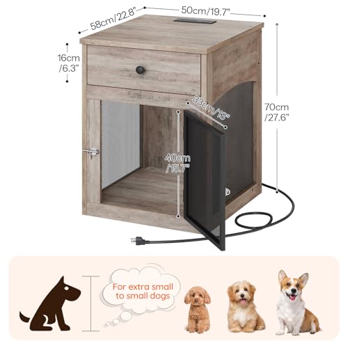 Wooden Dog Crate Furniture with Drawer and Charging Station R445