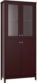 4-Door Bookcase in Grey with Glass and Wood Q946