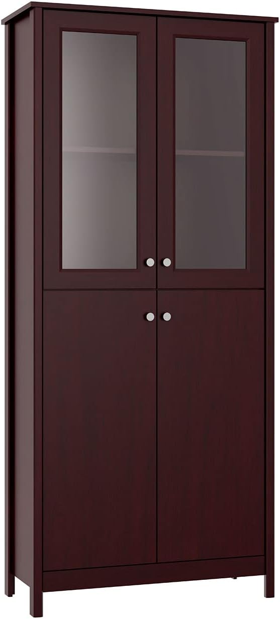 4-Door Bookcase in Grey with Glass and Wood Q946