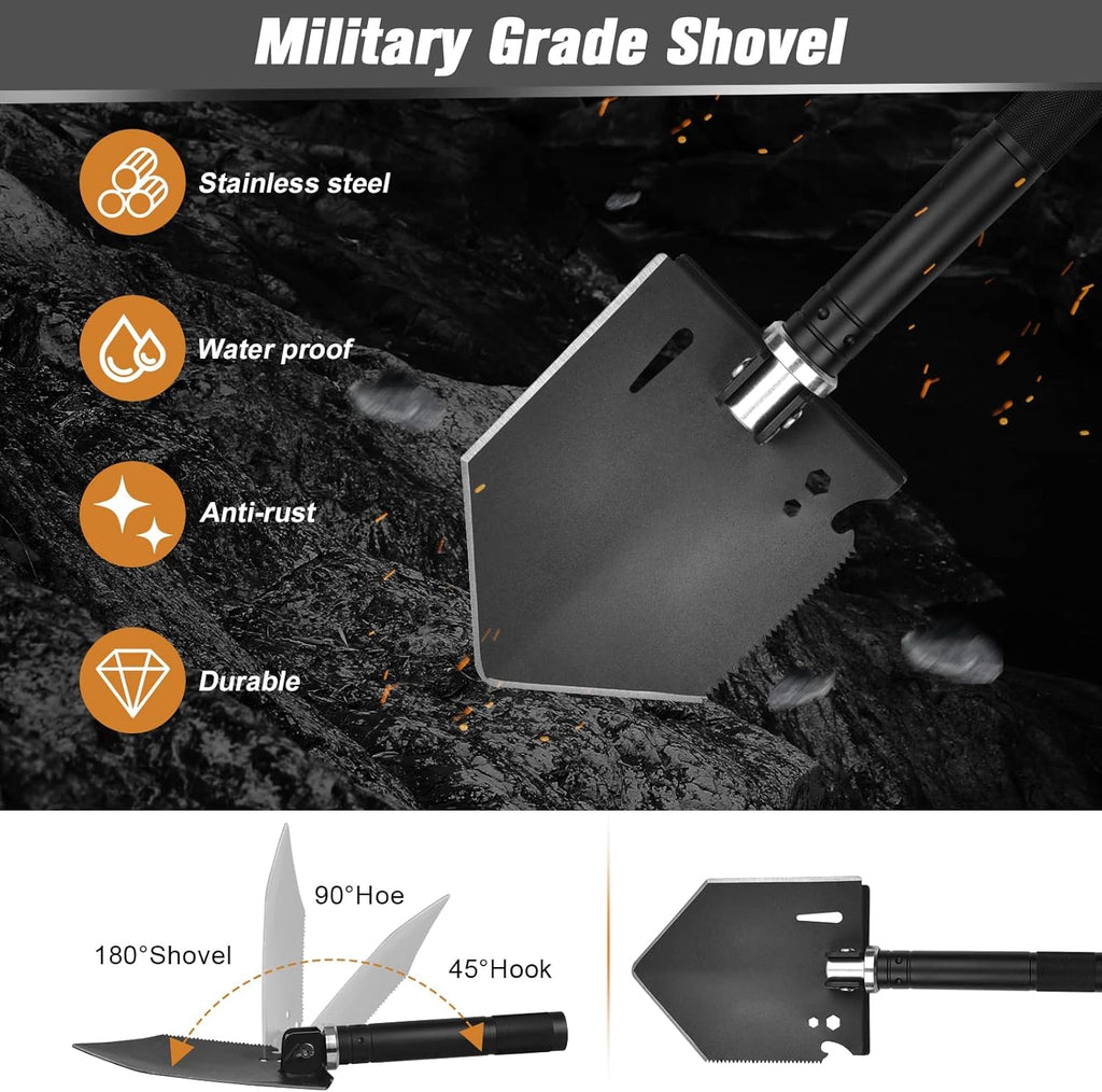 59.8 Inch High Carbon Steel Survival Shovel Axe Kit with Pickaxe Chainsaw T981