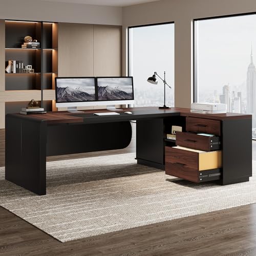 80'' L-Shaped Desk with Drawers Cabinet and Storage Shelves X415214