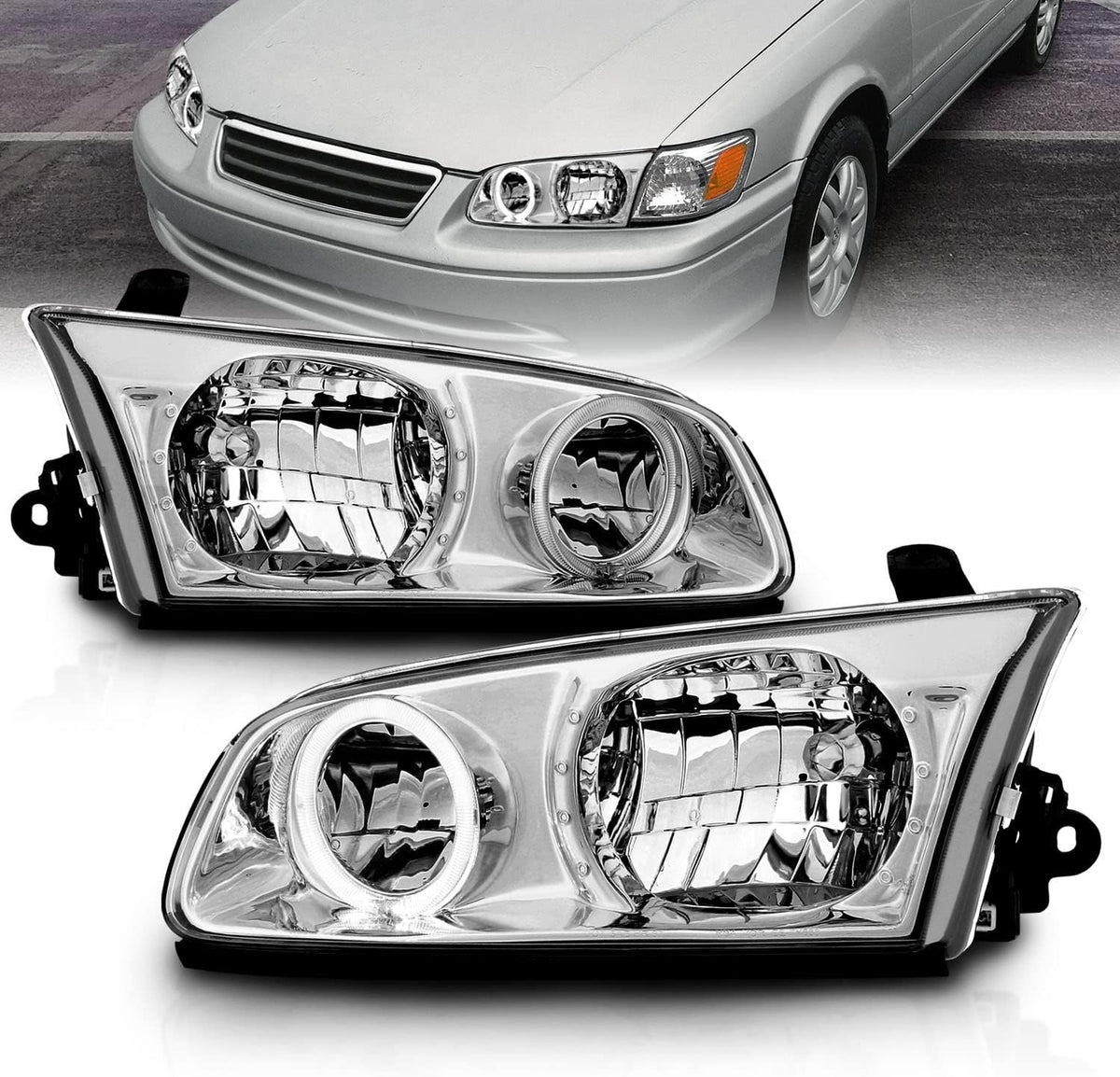 Chrome LED Halo Replacement Headlights for Toyota Camry E270
