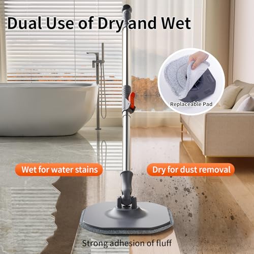 Spin Mop and Bucket Set with Separate Dirty and Clean Water, 2 Replaceable Mop Pads O6397