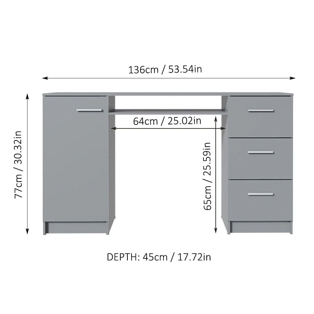 White 53 inch Office Desk with Drawers Y74352
