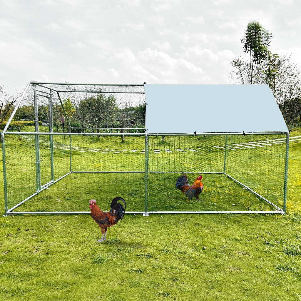 Large Metal Chicken Coop Walk-in Poultry Cage with Waterproof Cover O179381