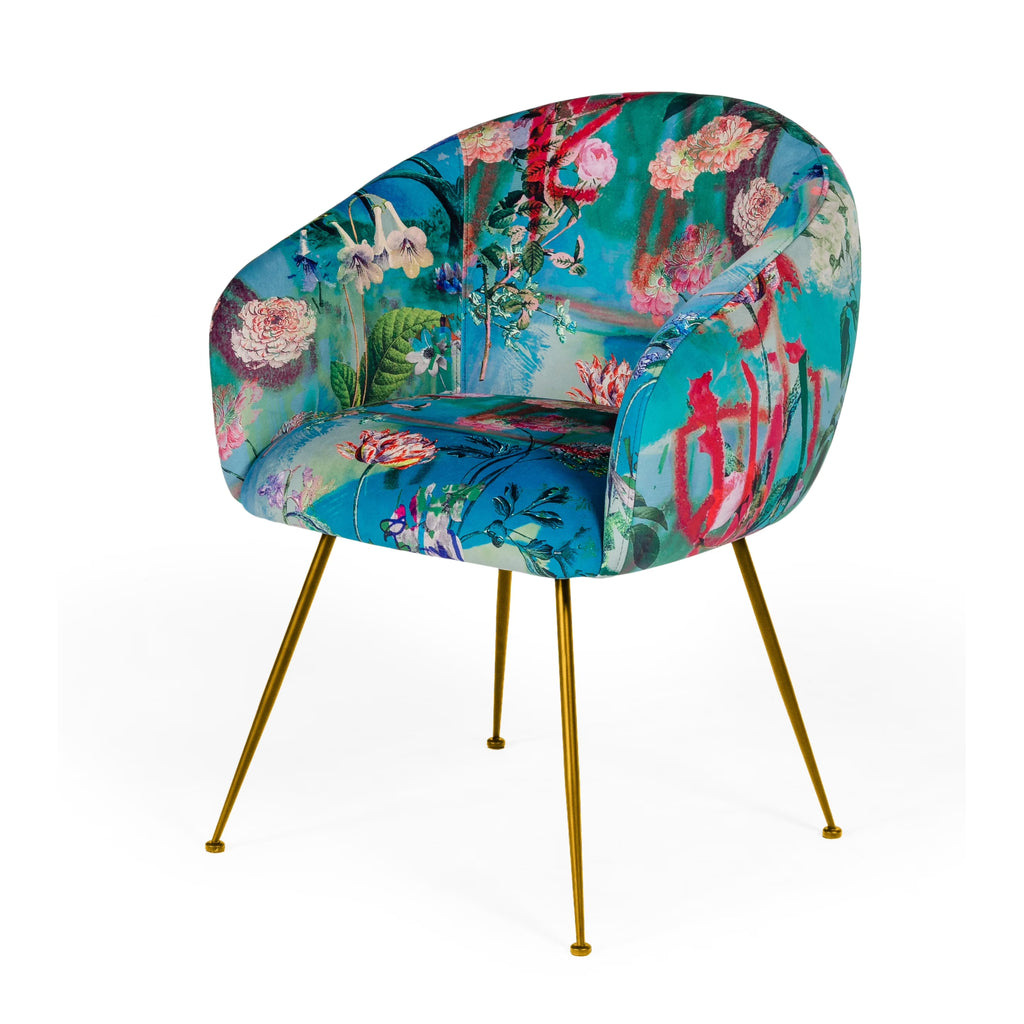 Floral Velvet & Gold Dining Chair U568742