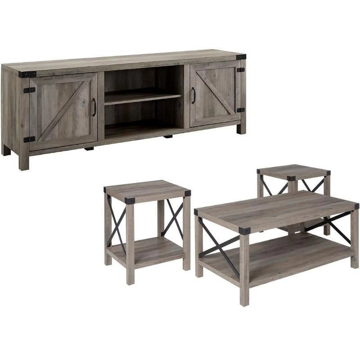 4 Piece TV Stand Coffee Table and 2 End Tables in Gray Z250