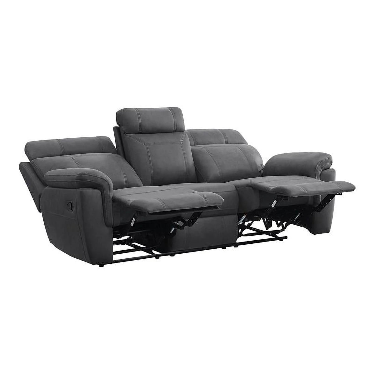 Microfiber Double Reclining Sofa with Cup Holders in Gray W808
