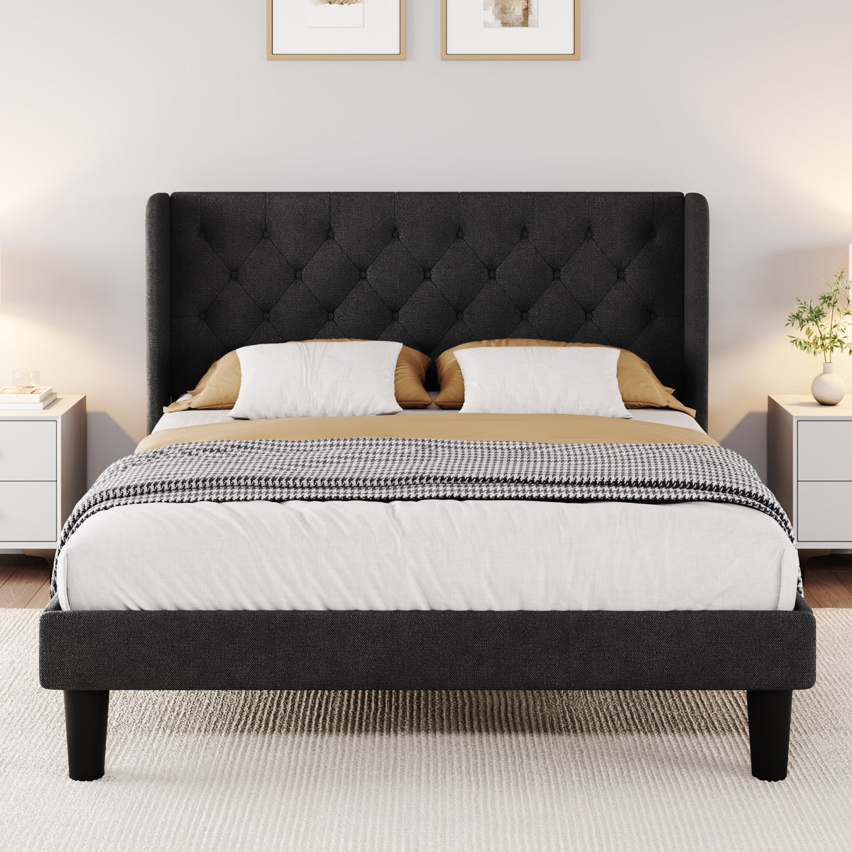 Queen Size Dark Grey Upholstered Platform Bed Frame B778