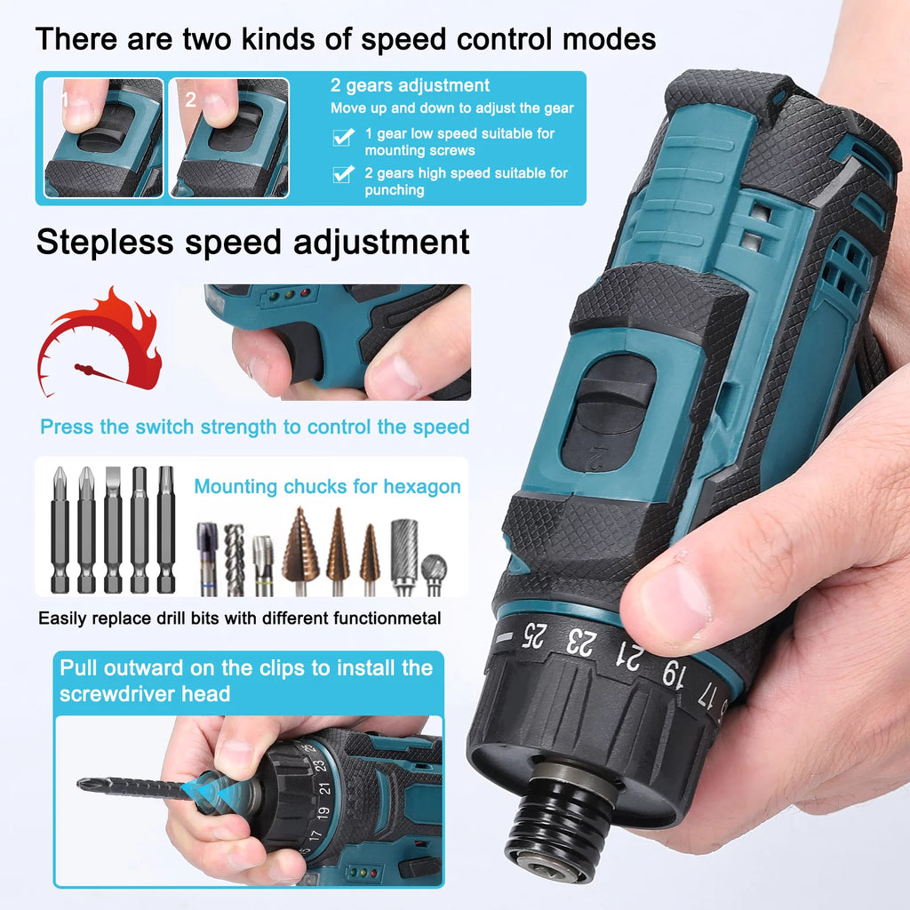 12 V Adjustable Torque 2 Speed Electric Screwdriver Kit J663568