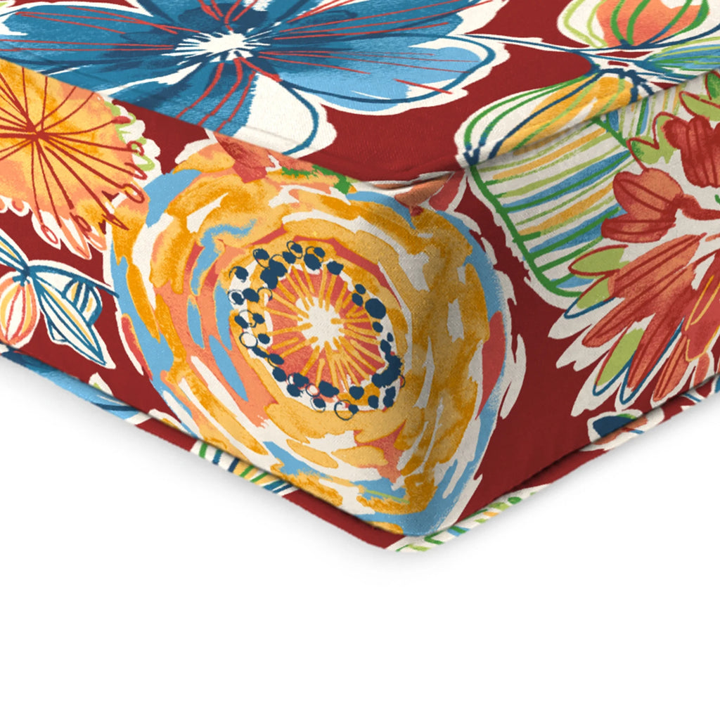 Colsen Berry Red Floral Rectangular Outdoor Deep Seating Chair Seat and Back Cushion with Welt V192