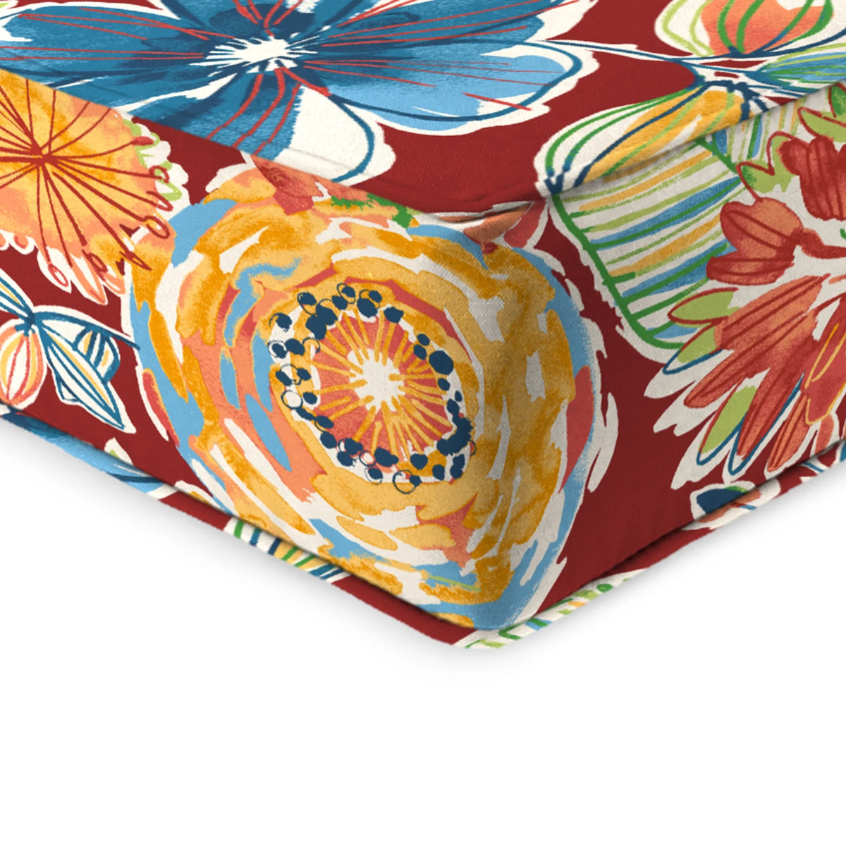 Colsen Berry Red Floral Rectangular Outdoor Deep Seating Chair Seat and Back Cushion with Welt V192