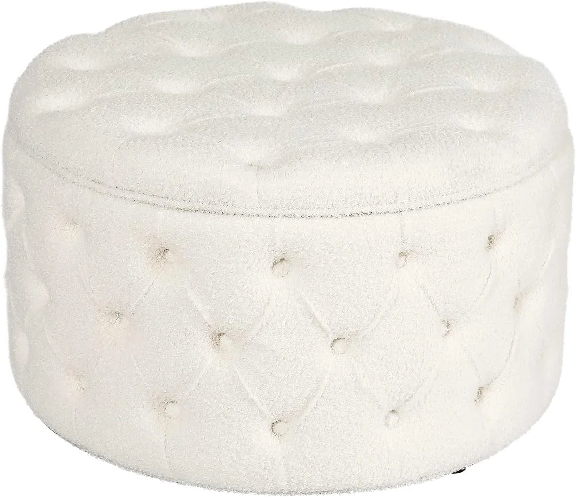 White Round Storage Ottoman S403170