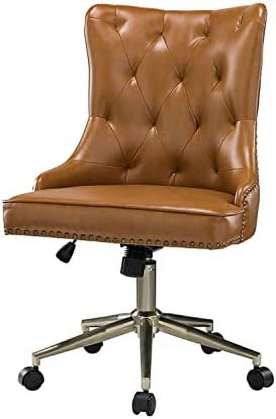Camel PU Leather Armless Ergonomic Swivel Task Chair with 5 Rolling Casters U18866