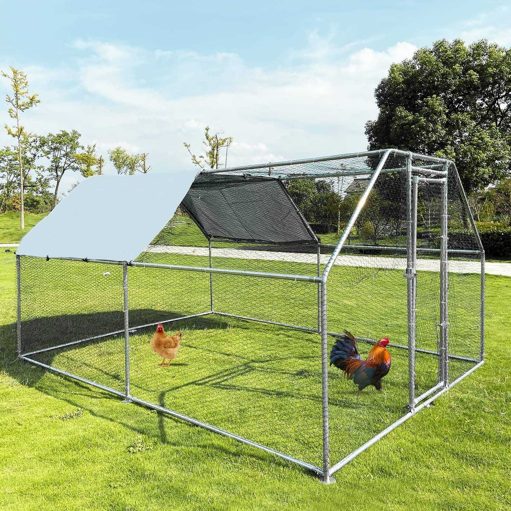 Large Metal Chicken Coop Walk-in Poultry Cage with Waterproof Cover O179381
