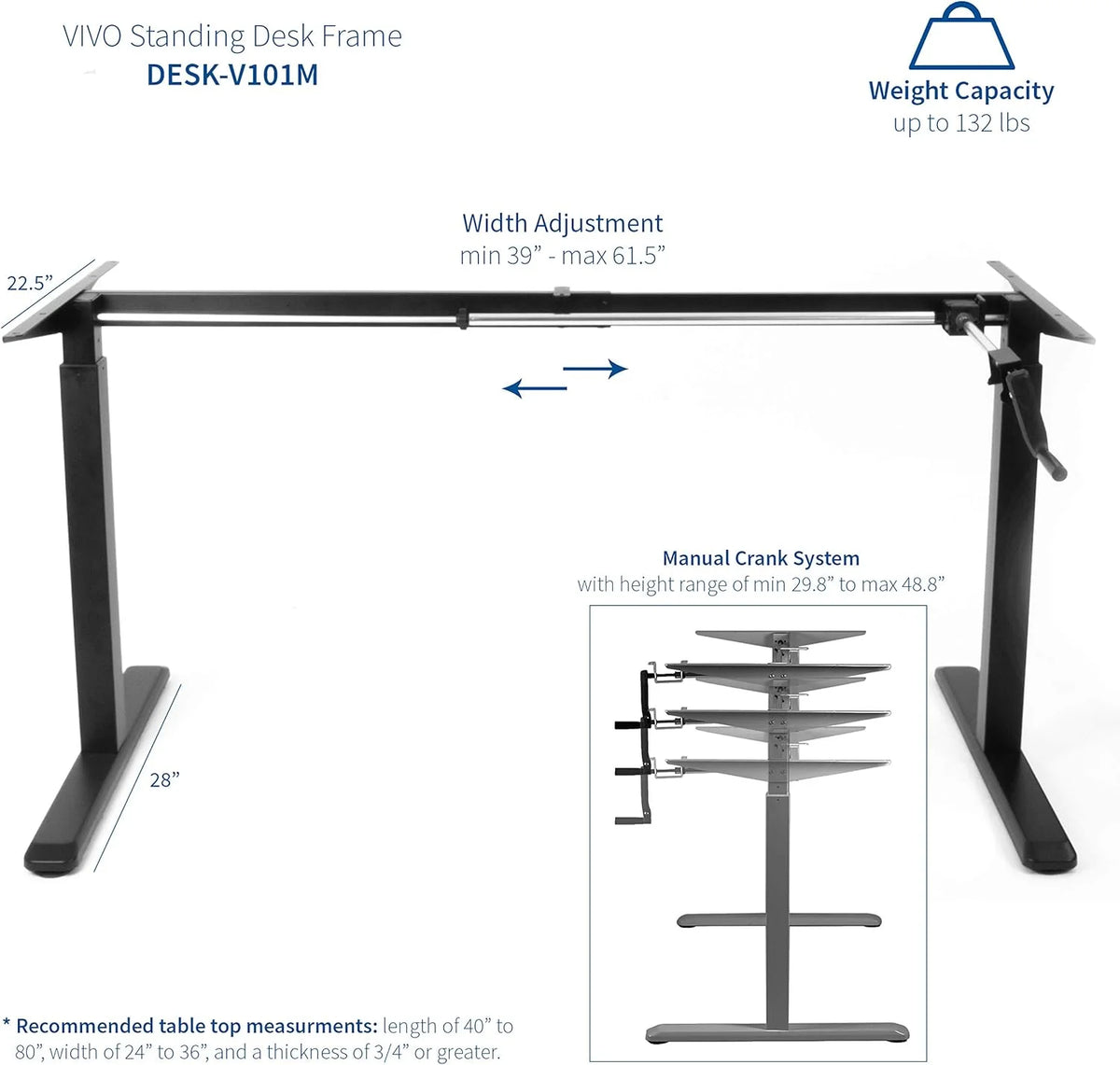 Height Adjustable 63 X 32 Inch Stand Up Desk with Black Table Top N5839
