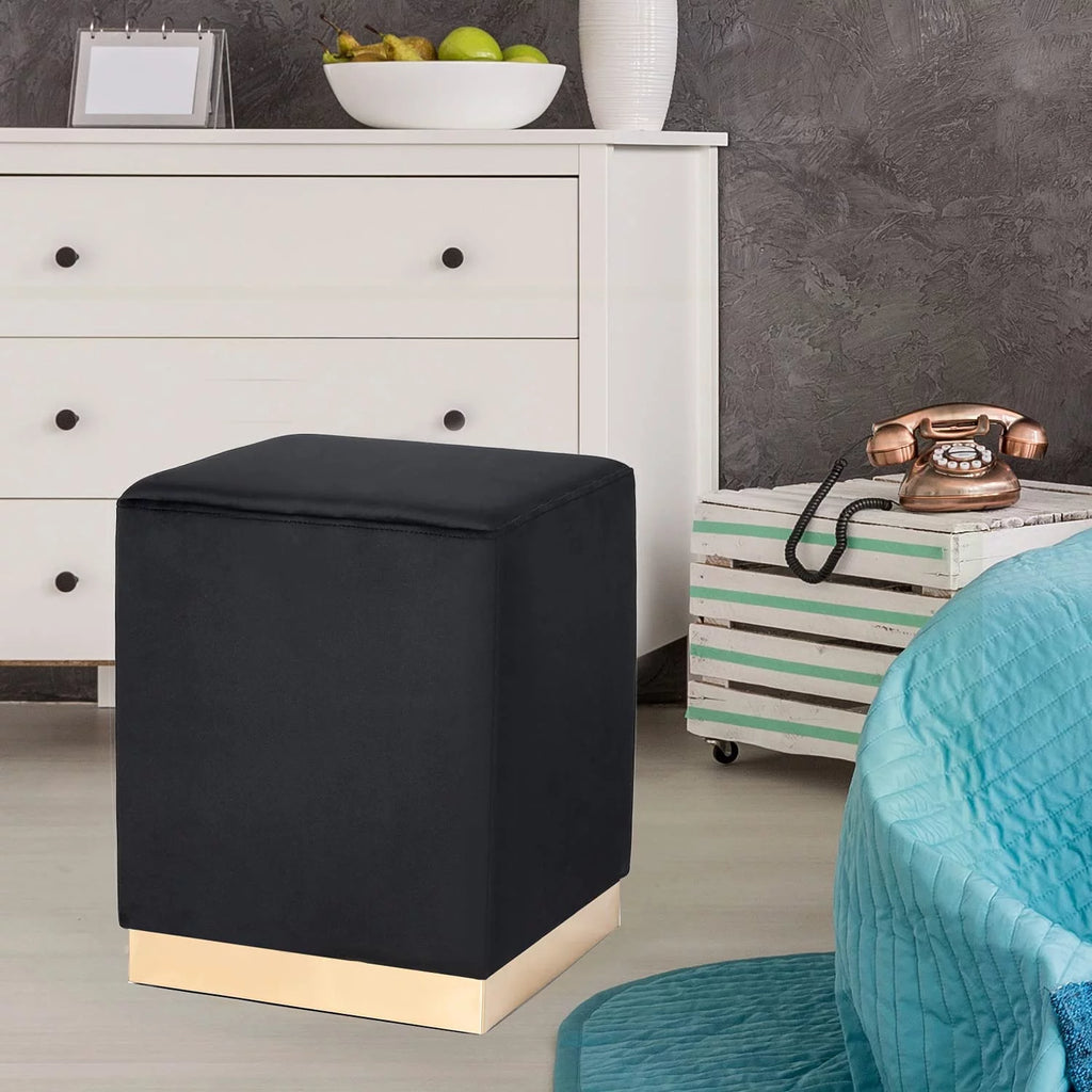 Black Velvet Square Ottoman H187115