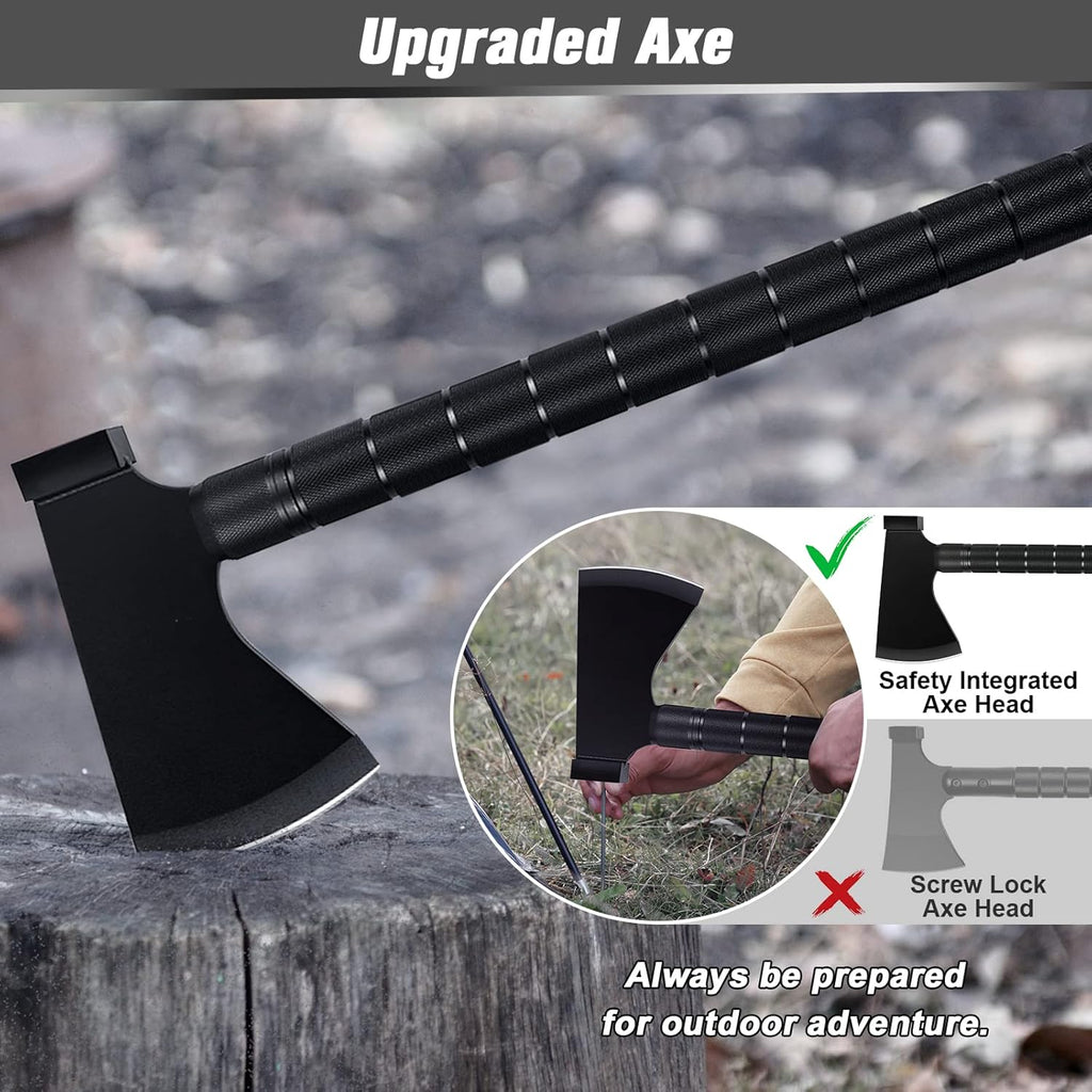 59.8 Inch High Carbon Steel Survival Shovel Axe Kit with Pickaxe Chainsaw T981