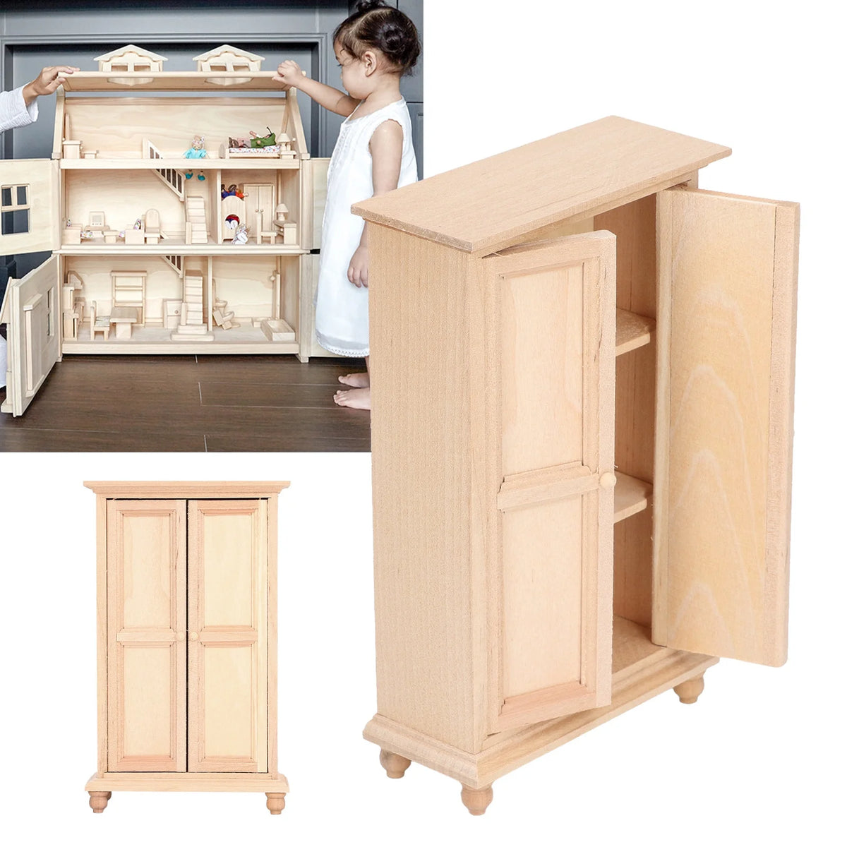 Wooden Vintage Miniature Wardrobe Cabinet L6891