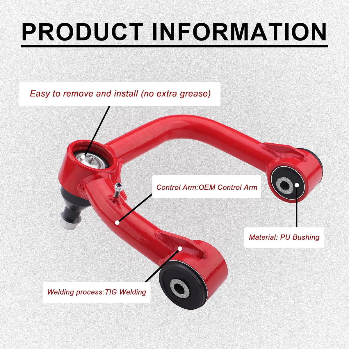 Front Upper Control Arms for 2005-2022 Tacoma, 2-4" Lift, Adjustable (Red) O151749