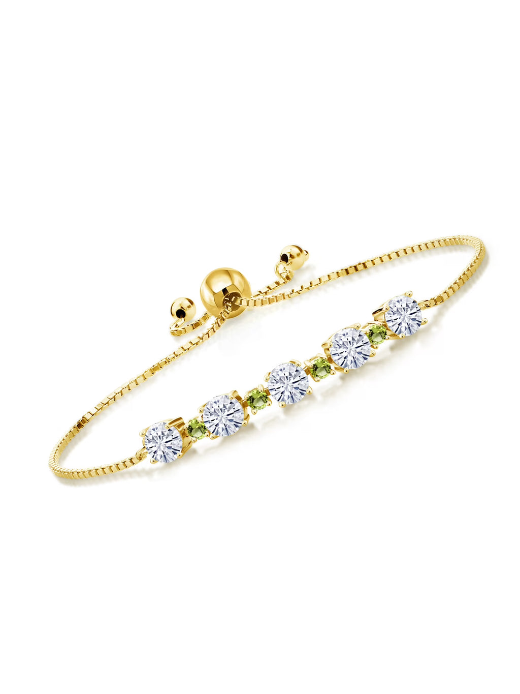 18K Yellow Gold Plated Silver Green Peridot Bracelet with Moissanite (2.78 Cttw) A7372