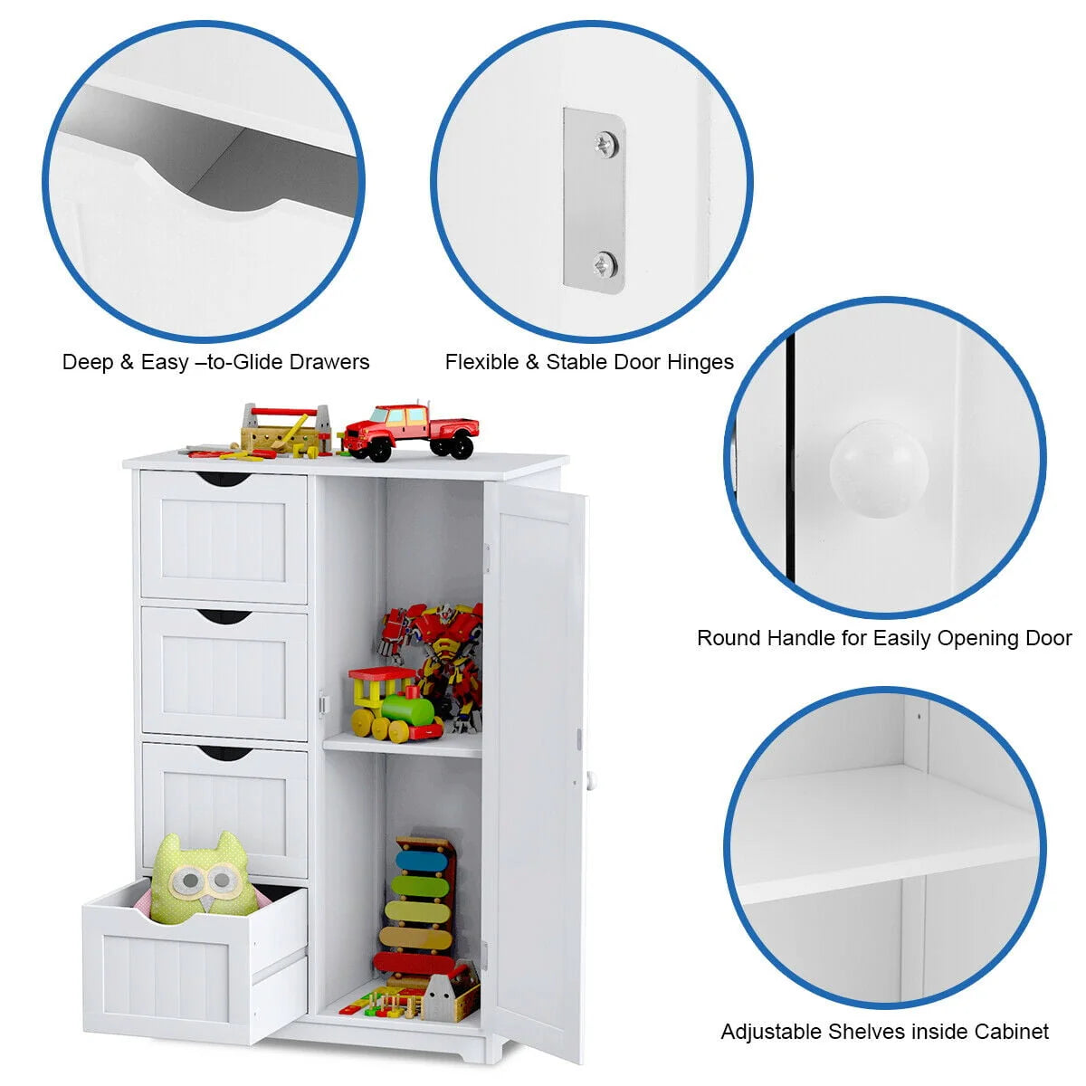White 4 Drawer Wooden Bathroom Cabinet W9942