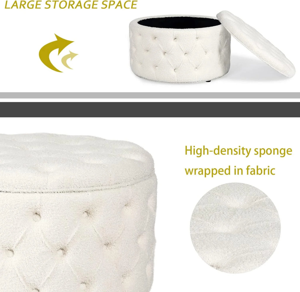 White Round Storage Ottoman S403170