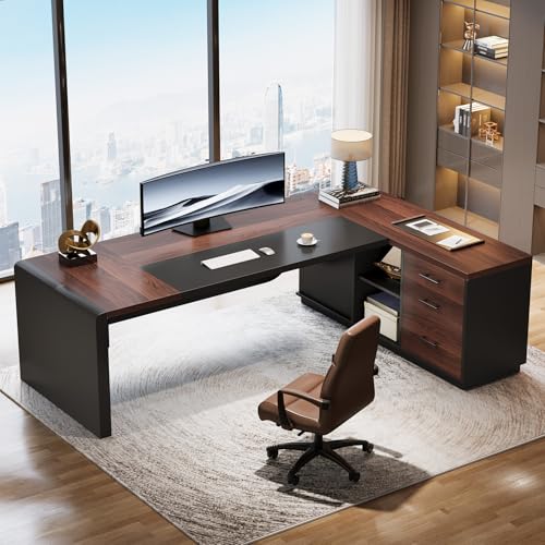 80'' L-Shaped Desk with Drawers Cabinet and Storage Shelves X415214