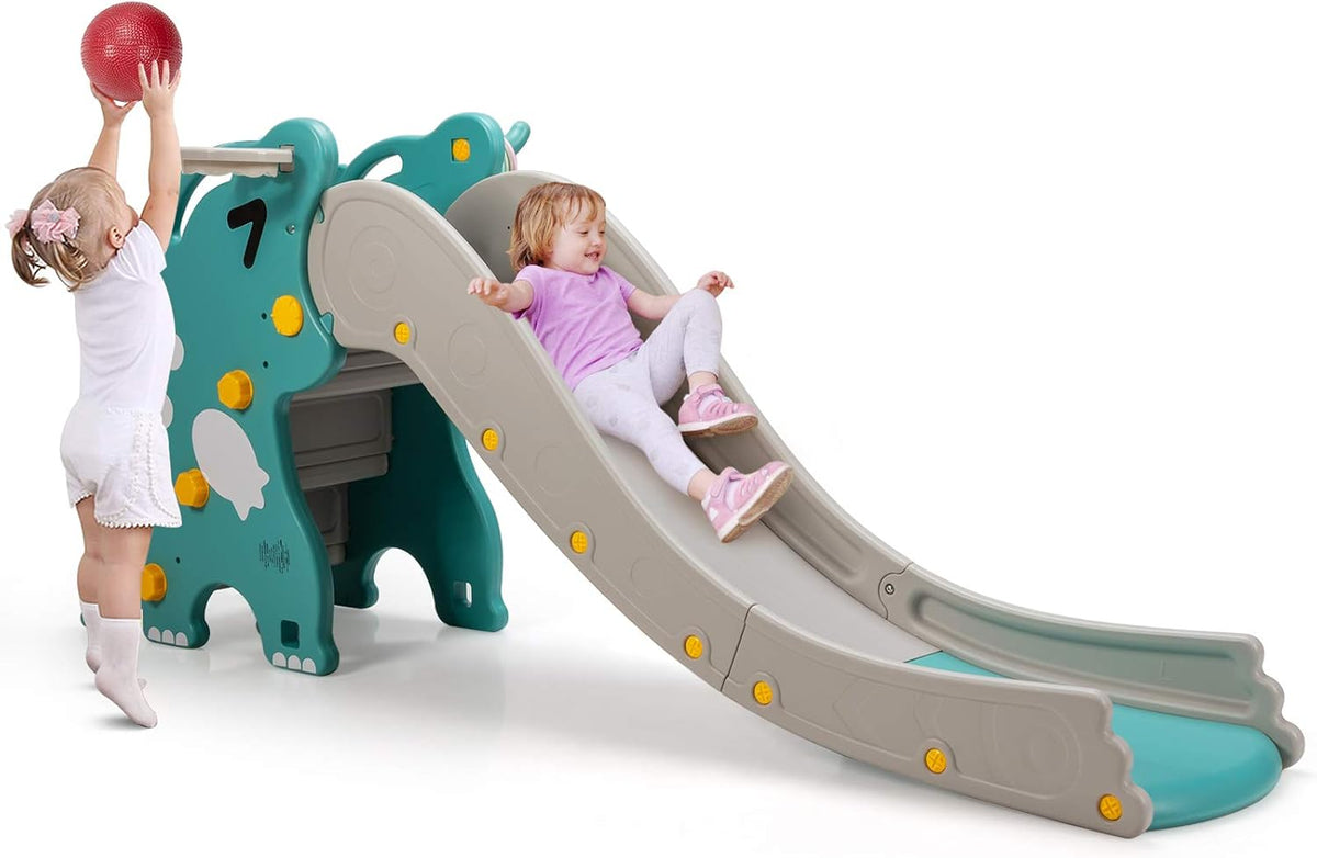 4 in 1 Folding Toddler Slide with Basketball Hoop U972850