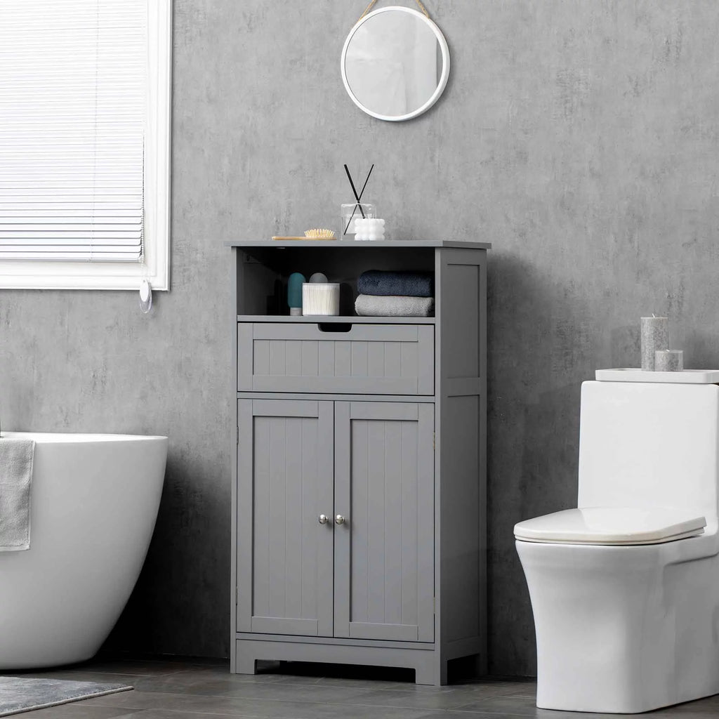 Grey Freestanding Bathroom Storage Cabinet with Drawer and Adjustable Shelf E4185