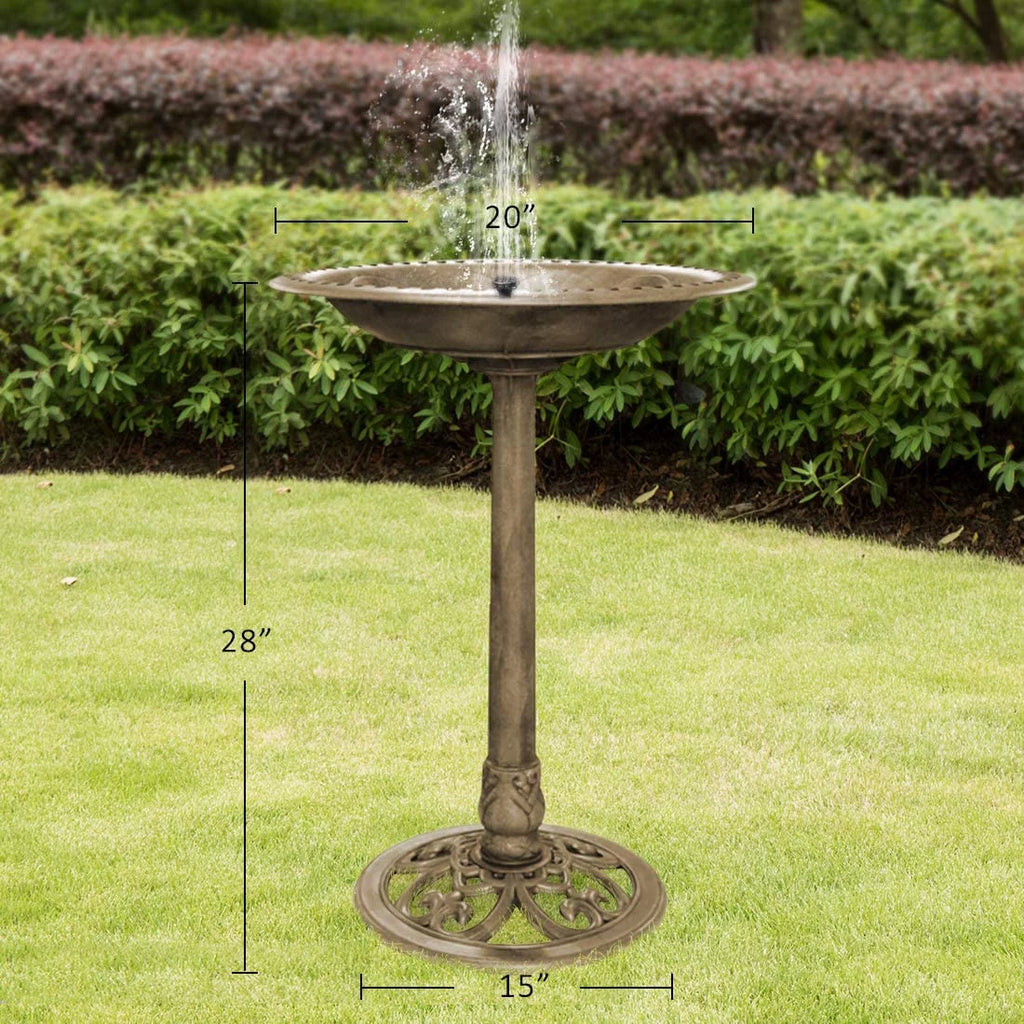 Polyresin Antique Outdoor Birdbath and Solar Powered Fountain Set K90084
