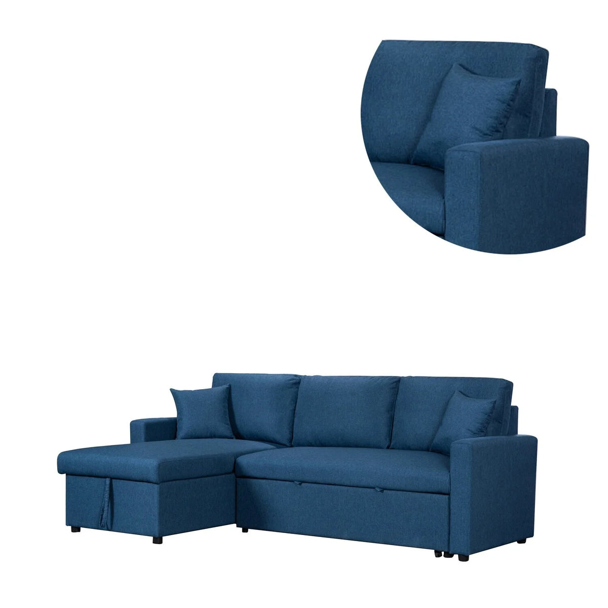 82 Inch Sleeper Sectional Sofa Bed with Storage Chaise, Blue Y17119