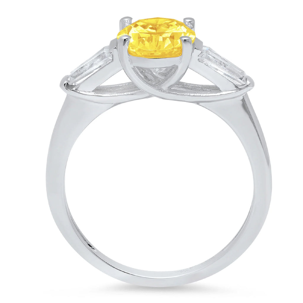 2.5ct Oval Cut Yellow Simulated Diamond 14k White Gold 3 Stone Ring Size 7 Y452