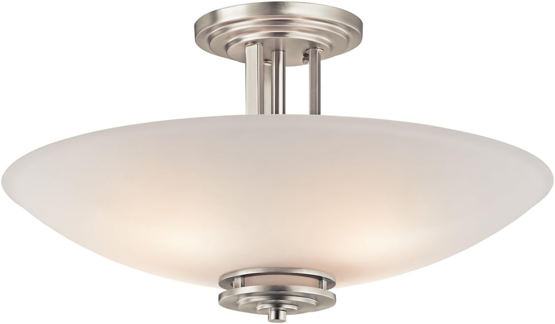 24 4 Light Semi Flush with Satin Etched Cased Opal Glass Brushed Nickel E734