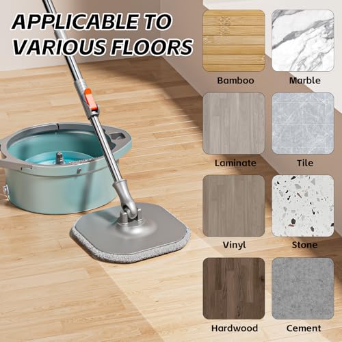 Spin Mop and Bucket Set with Separate Dirty and Clean Water, 2 Replaceable Mop Pads O6397