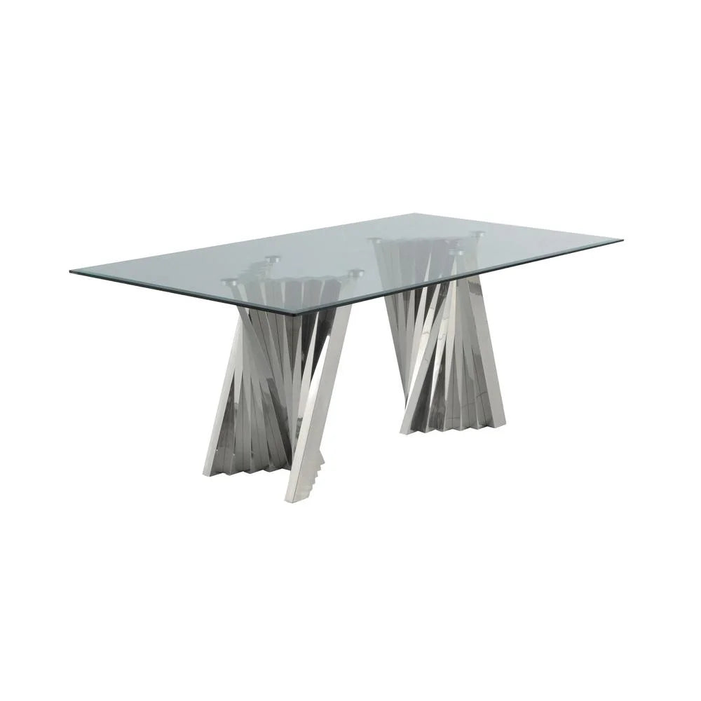 Clear Glass Dining Set with 6 Gray Velvet Chairs C793